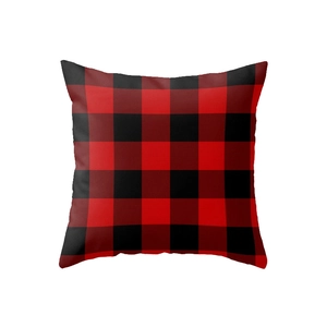 Square red and black buffalo check throw pillow case with textured fabric for home sofa