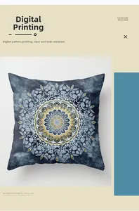 Detail showing digital mandala print on a bohemian peach skin square pillowcase