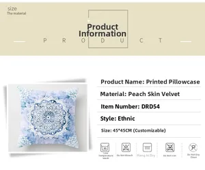Detailed view of mandala print pattern on 45x45cm peach skin fabric cushion cover