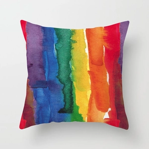 Noords abstract kussensloop met geometrische regenboogstrepen en een aquarel-ontwerp