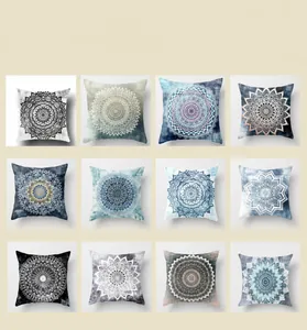 Grid view of twelve ethnic mandala printed cushion covers in various geometric patterns