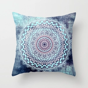 Ethnic Mandala peach skin printed sofa cushion cover with square geometric pattern