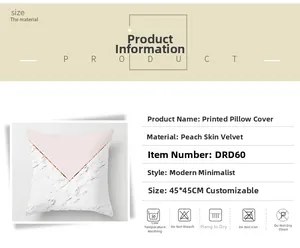 Detail view of pink geometric peach skin velvet pillowcase with marble pattern 45x45cm