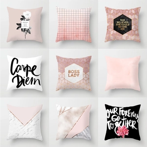 Modern Nordic Geometric Pink Marble Throw Pillow Case Polyester Decorative Square Cushion Cover For Sofa Living Room Home Decor