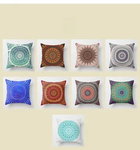 Detailed grid view showing nine unique colorful mandala geometric pattern pillow covers