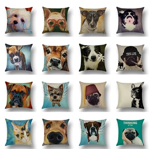 Hundedruck Kissenbezug Aus Leinen Dekorativer Kissenbezug Für Zuhause Büro Sofa Französische Bulldogge Mops Golden Retriever Tierkunst Quadratisch