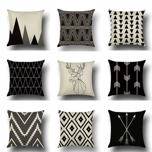 Nordic Geometric Pattern Linen Pillowcase Black White Abstract Triangle Deer Head Decorative Square Throw Pillow Cover