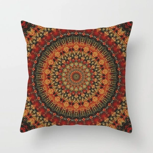 Bohemian mandala geometric pattern pillow case for home sofa decor in red and orange