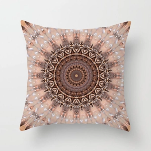 Bohemian mandala geometric polyester pillow cover with vintage bronze patterns on white background
