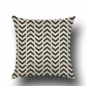 Nordic black and white geometric linen throw pillow case with modern herringbone pattern