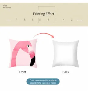Front flamingo print and white back detail of the polyester throw pillow case