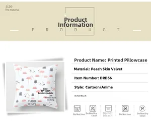 Detail showing 45x45cm flamingo print polyester pillowcase and washing instructions