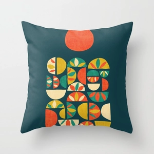 Detail of soft square cushion cover featuring modern sunrise geometric patterns