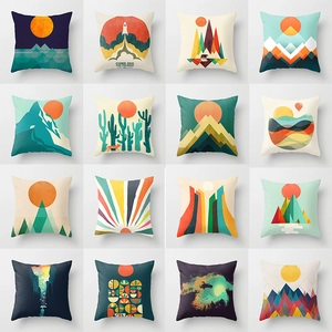 Modern Minimalist Abstract Geometric Art Pillow Case Sun Mountain Landscape Polyester Square Cushion Cover Home Decor