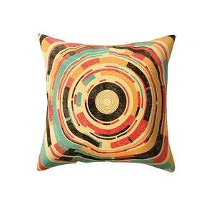 Square pillow cover with retro abstract sunrise pattern in vibrant orange and blue