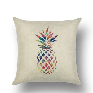 Detailed close-up of woven linen pillowcase texture with colorful pineapple print