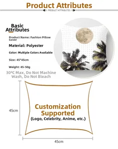 Détail de la taie d'oreiller en polyester avec dimensions et symboles de lavage