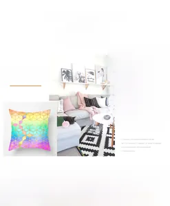 Detail of pink marble and geometric pattern throw pillow covers in soft peach skin fabric