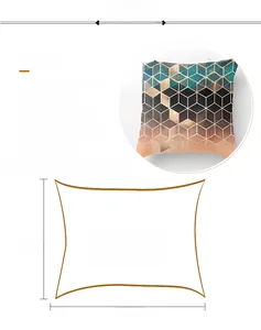Polyester 45x45cm pillow cover with geometric cube pattern and washing instructions