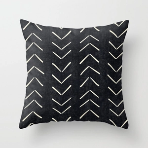 Housse de coussin noire moderne avec motifs chevrons blancs en peau de pêche douce