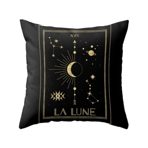 Housse de coussin moderne imprimé Tarot Lune doré avec motif marbré et XVIII La Lune
