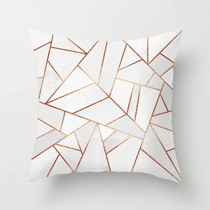 Pink marble geometric throw pillow case with modern gold lines for sofa decor