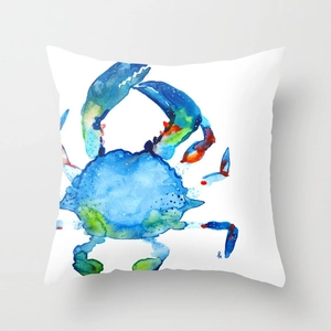 Quadratischer Kissenbezug mit blauem Aquarell-Krabbenmotiv für Sofa und Dekoration