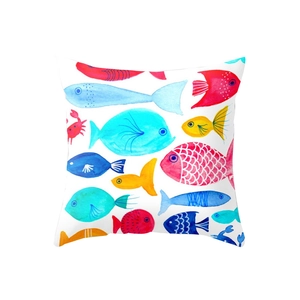 Quadratischer Kissenbezug aus Polyester mit buntem Aquarell-Meeresfisch-Muster Dekor