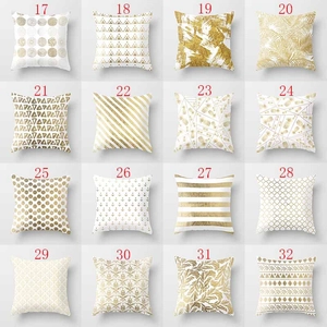 Set of 16 decorative gold print pillow covers with geometric and nature patterns