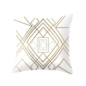 Modern white and gold geometric peach skin pillowcase featuring Art Deco square pattern