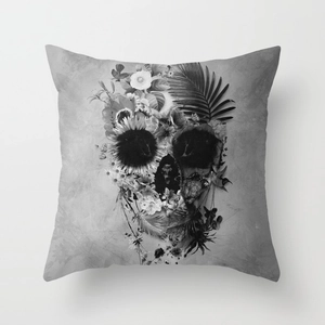 Halloween floral skull pattern linen throw pillow case in square decorative style
