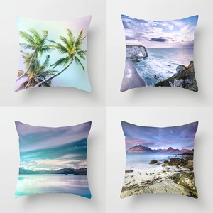 Ocean Theme Decorative Pillow Case Polyester Peach Skin Cushion Cover Marine Landscape Print For Home Sofa Office