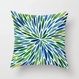 Green botanical geometric pillow cover with peach skin texture for home decor