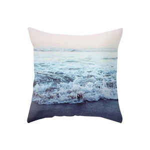 Square pillow cover featuring realistic ocean wave print on soft peach skin fabric