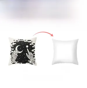 Detail of Halloween pillowcase showing high-contrast tarot moon print and white reverse side