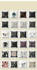 Grid display of 24 Halloween throw pillow covers with gothic mystic and occult patterns
