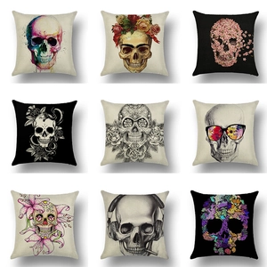 Halloween Artistic Skull Linen Pillowcase Decorative Floral Sugar Skull Cushion Cover For Sofa Living Room Home Decor