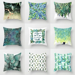 Tropical Green Plant Geometric Pattern Cushion Cover Polyester Peach Skin Velvet Decorative Throw Pillow Case For Home Living Room