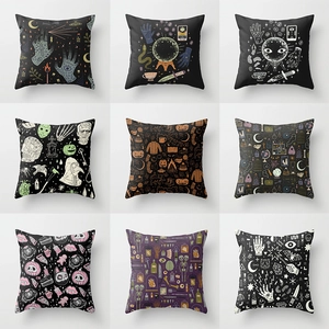 Halloween Gothic Witchy Occult Pillowcases Mystery Tarot Card Bat Skeleton Print Polyester Throw Pillow Cover Home Decor