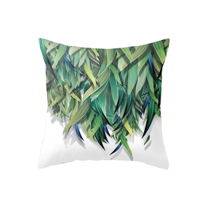 Green leaf botanical print square pillowcase made of peach skin fabric for home decor