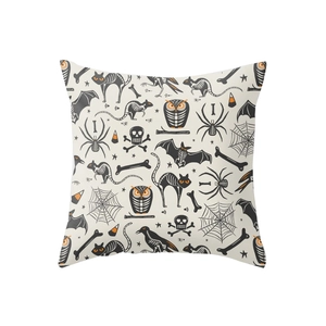 Halloween decorative pillow case with animal skeleton print and orange accents