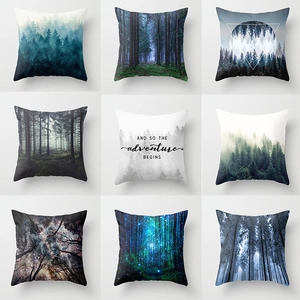 Nordic Misty Forest Peach Skin Polyester Throw Pillowcase Decorative Square Cushion Cover For Sofa Car Office Home Decor