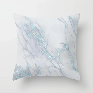 Square marble geometric pillow case with peach skin fabric and blue glitter highlights