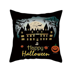 Funda de cojín de Halloween con diseño de castillo gótico y calabaza festiva