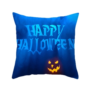 Funda de cojín cuadrada de Halloween con calabaza brillante y texto Happy Halloween