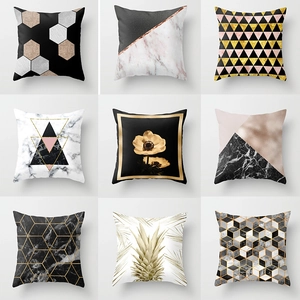Modern Geometric Gold Marble Pattern Throw Pillow Case Polyester Peach Skin Decorative Cushion Cover For Sofa Car Home Decor