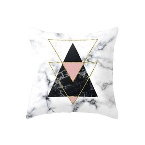 Modern geometric peach skin pillowcase with marble pattern and gold triangle accents