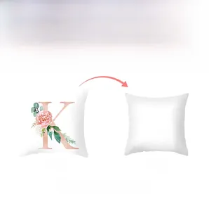Detail view showing front and back of pillow case with floral letter K pattern