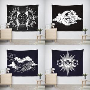 Bohemian sun and moon series wall tapestries with minimalist black and white patterns