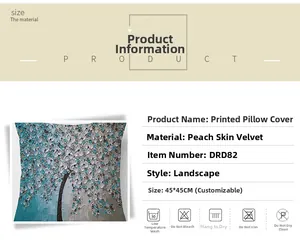 Detailed close-up of abstract blue tree print on 45x45cm peach skin fabric cushion cover